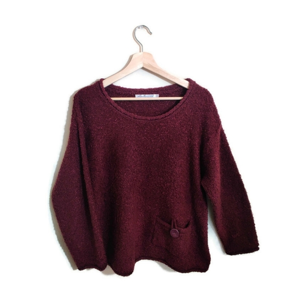 lulu B Sweaters - LULU B Colorful Comfy Clothing Burgundy Teddy Scoop Neck Long Sleeve Sweater L